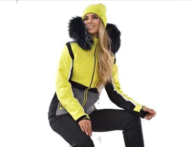 Model :CV007  Light  yellow  patchwork design women's ski suit